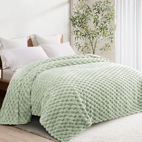 Whale Flotilla Kuscheldecke Flauschige 3D Jacquard Decke 150x200 cm | Exquisite, Leichte, Weiche Sofadecke Tagesdecke, Warme Wohndecke für Ganzjahreszeiten, Hellgrün