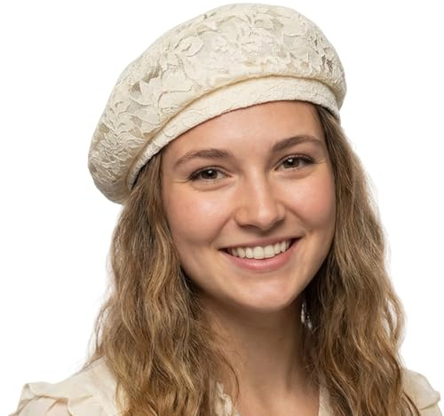 HIQIU Baskenmütze Damen Summer aus Spitze Atmungsaktiv Elegant Beret | Französische Barett Cap Künstlerhut für Frühling und Herbst