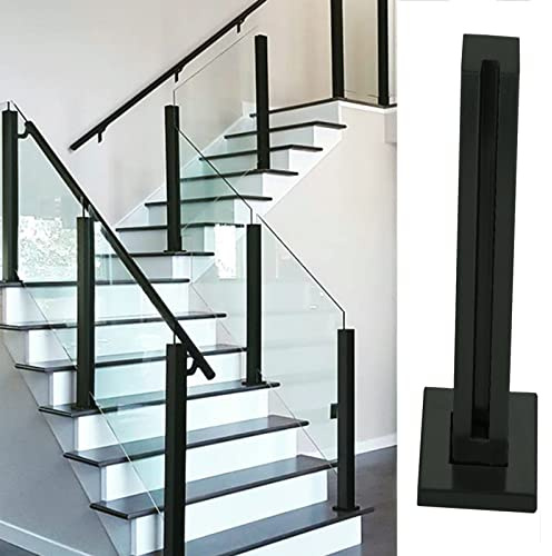 Collier de serrage carré en verre noir très résistant pour panneau de clôture/balustrade avec fentes - plateforme en acier inoxydable - Système de balustre de grenier - Poteau d'extrémité d'escalier -