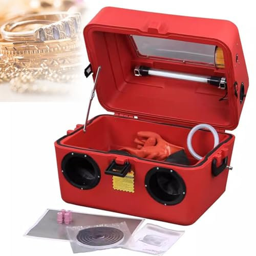 XNXYSMKJ Bench Top Air Sand Blaster Cabinet Kit,Heavy Duty Steel Sandblasting Cabinet w/4 X Ceramic Nozzles,Built-in Light Strip&Filter,for Rust Removal