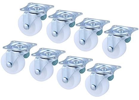 Gatuida 8 Piezas Ruedas De Ruedas Giratorias De Nailon Para Muebles Para Oficina Color Blanco y Plateado Para Suelo Duro