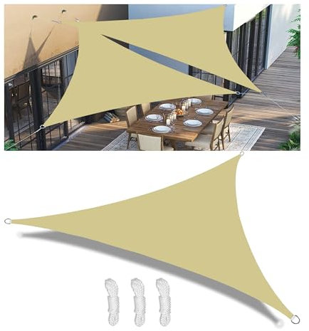Vela Ombreggiante Triangolare con Anello D Corda Vela Ombreggiante Impermeabile Tenda a Vela Protezione UV 98% Telone Ombreggiante per Esterno Giardino Terrazzo Balcone Sabbia 2x2x2M