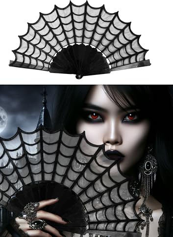 FIESTAS GUIRCA | Éventail Gothique Noir - Accessoire de Costume pour Halloween et Fêtes Historiques - Idéal pour Célébrations du XIXe Siècle et Événements à Thème - Pour Tous les Usagers - Noir