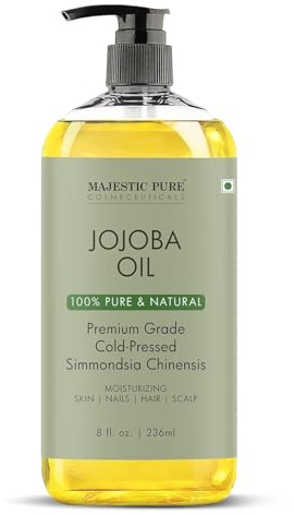 Majestic Pure Jojoba Oil | 100% Pure Jojoba Oil for Skin, Hair, Scalp, Nails, Face | Cold Pressed & Hexane Free | Hair & Body | 236 ml