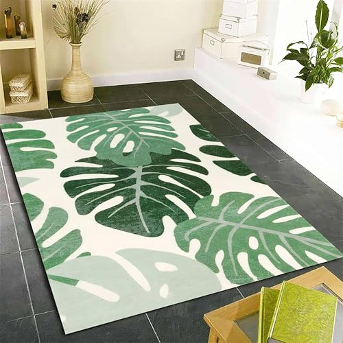 Leaf Area Rug, 60x90cm Green Leaf Non-Slip Living Room Rugs, Soft and Comfortable Tropical Rainforest Interior Carpets, Suitable for Bedroom Office Study Balcony Bedside Carpet