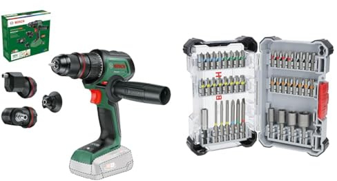 Bosch Cordless Drill Driver AdvancedDrill 18V-80 QuickSnap (for Drilling and Screwdriving; Without Battery) + 43x Extra Hard Screwdriver Bit Set (197 x 110.5 mm, Accessories)