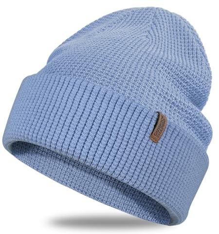 Outdoor Shaping Merino Wool Beanie Herren Damen - Warme Strickmütze mit Flip-Up Bündchen für Herren und Damen, Weiche Wintermütze mit Outdoor-Logo, Walkmütze Grau Schwarz