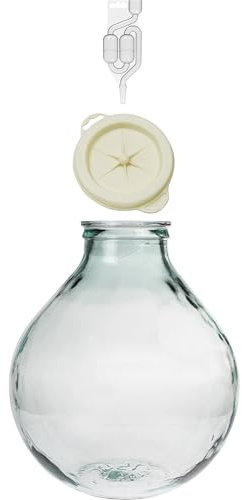 Glasballon Set +Gummikappe+ GÄRRÖHRCHEN Weinballon Flasche Glasflasche Gallone Gärbehälter Glasgärballon Gäreimer Gärballon WEITHALSBALLON Ideal für Wein, Saft, Met & Most – EU Qualität (25L)