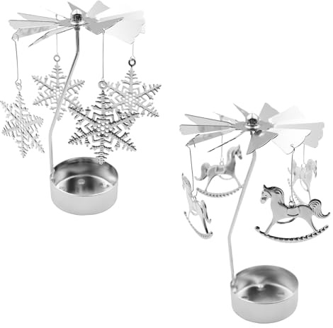 GETRICH 2 Stück Teelicht Karussell, Rotierender Kerzenhalter Schwimmkerzen Teelichthalter Teelicht Kerzen Teelichter teelicht karussell weihnachten für Weihnachten Halloween Geburtstag Hochzeit,Silber