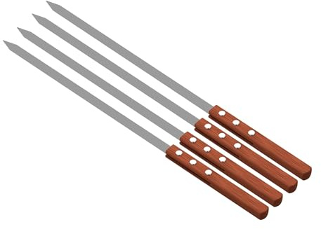 GSV Essentials Stainless Steel Kebab Skewers, Barbecue Skewers with Flat Wooden Handle, Reusable BBQ Skewers for Grilling,Heat Resistant, Ideal for Party, Outdoor Camping, 50cm Long(4 PCS)