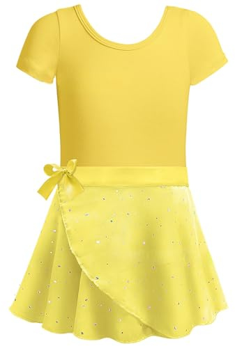 Generisch Ballettkleidung Mädchen - Tanzkleid Tütü mit Chiffon Rock - Ballettanzug Kurzarm Balletttrikot Tanzbody für Ballett und Gymnastik