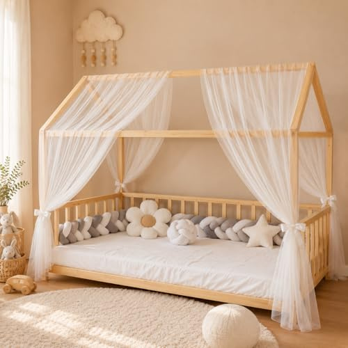 Baby Fancyroom Sänghimmel för hussäng barnsäng, universell, premiumtyll, 2 delar, hussäng (ecru, 340 cm)