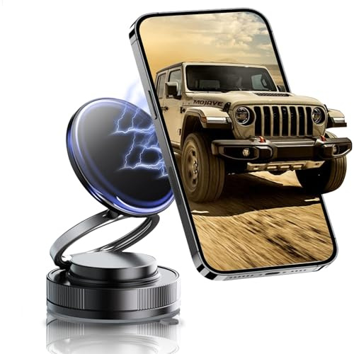 Keepelgant Vakuum Handyhalterung Auto, 360° Drehbar,N55 Magnet fur iPhone 16/15/14/13/12 Series und Sumsung, Dauerhaft Haftender Basis für Fahrbahnwellen