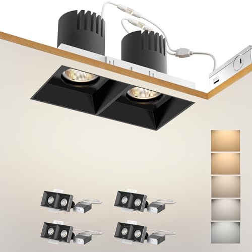 SCON 24W LED Recessed Trimless Dimmable Square Spotlight 4-Pack,Rotation and Adjustable Downlight,2700K-6000K Switchable Canless Recessed Light,with UL Certified Driver (Black/24°/CRI97/TRAIC)