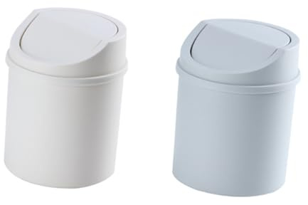 SAFIGLE 2 pezzi Cestino Porta Rifiuti da Scrivania Mini con Coperchio Ribalta Contenitore Leggero per Desktop Banco e Comodino Grigio Bianco