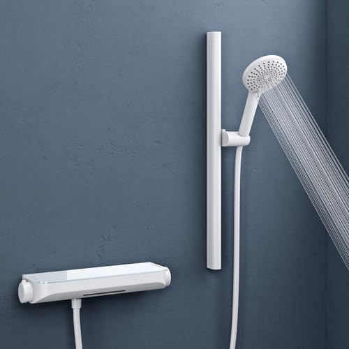 doporro Duschsystem mit Thermostat, Duscharmatur Komplettset Matt weiß | Duschset aus Messing mit Sicherheitsverriegelung, 3 Strahlarten höhenverstellbar Duschbrause mit Brauseschlauch Duschsystem9