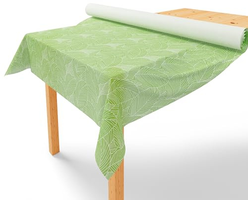 LILENO HOME Tischdeckenrolle 1,10 x 25 m - Tischdecke Blätter Grün aus | Vlies - Stoffähnlich, abwaschbare Tischdecke als Rolle, Meterware Tischtuchrolle - Einweg Papiertischdecke Rolle Alternative