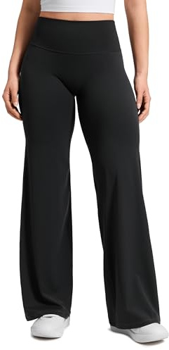 CRZ YOGA Softretch Women's No Front Seam Wide Leg Yoga Trousers 30 - High Waisted Lounge Casual Soft Comfy Straight Leg Pants Black 12