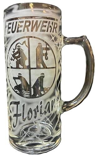 Bierkrug 0,3 l mit Gravur Feuerwehr Logo und Name personalisiert Glas Krug | Bierglas Bierseidel Glaskrug individuell Geschenk freiwillige Jugendfeuerwehr Berufsfeuerwehr Feuerwehrmann - frau FFW FW