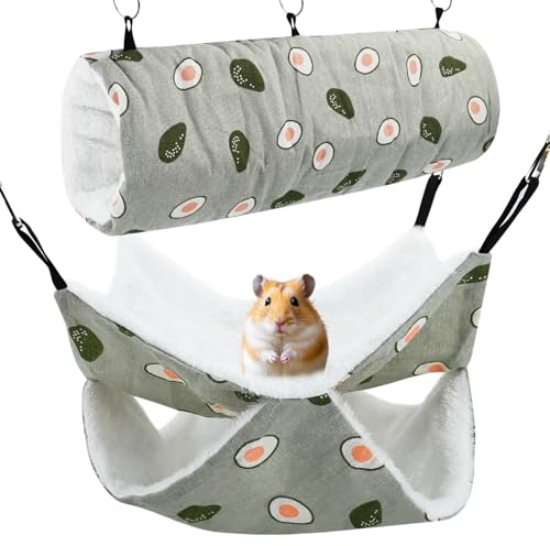 Meerschweinchen Hängematte, Hamster Tunnel, Meerschweinchen zubehoer, Meerschweinchenspielzeug, Haustier käfig Hängematte für Kleintiere wie Hamster und Frettchen (Avocado)