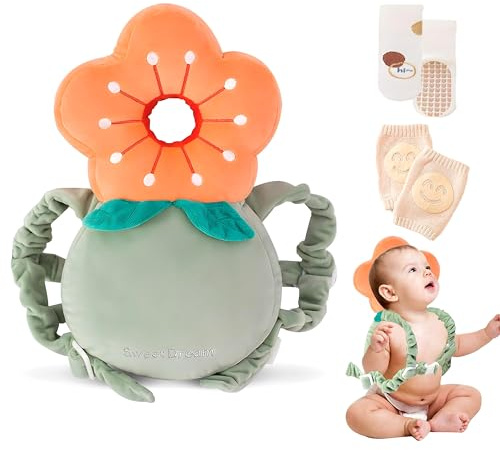 Viondra Baby Head Protector Backpack for 5-24 Months (Sun Flower) | Soft Baby Head Protection Backpack with Adjustable Straps, Knee Pads and Socks for Crawling Babies Aged 5-24 Months