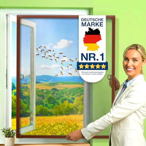 KESSER® Fliegengitter Fenster 100x120cm Mückenschutz mit Aluminium Rahmen, Spannrahmen Fliegengitter ohne Bohren, Insektenschutz, Moskitonetz Fliegennetz für Fenster einfach montieren, Braun