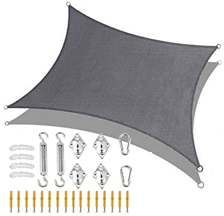 Large Sun Shade Sail 3x5m 4x6m Rectangle Heavy Duty Sunscreen Awning UV Block Waterproof Canopy Sun Shelters with Fixing Kit for Outdoor Garden Patio Summer Yard, Grey