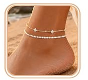 FUNEIA Bracelets de Cheville pour Femme Or Argent Imperméable Chaine de Cheville pour Femme Réglable Papillon CZ Trèfle à quatre feuilles Coquillage Bracelets L'éTé Plage Cadeau