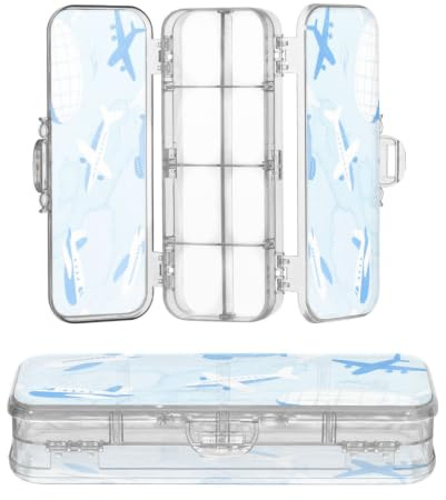 Amooorous Designed Clear Pencils Box Lovely Blue Plane | Double Deck Penscases For Stationery With Snap Lid