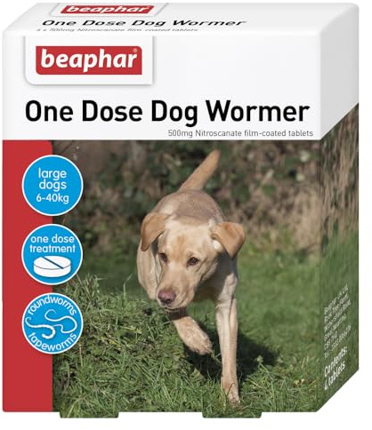 Beaphar One Dose Wormer for Large Dogs 4 Tablets (Pack of 2, Total 8 Tablets)