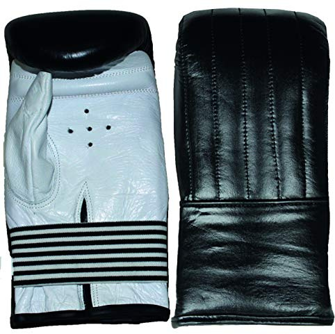 Lisaro Sandsack- Grätehandschuhe, MMA Echtem Leder Boxhandschuhe, Handgelenkschutz, Ideal für Anfänger, Boxsack-Training, Fitness-Workout, schwarz/weiß