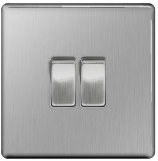 BG Nexus Brushed Steel Screwless Light Switch 2G FBS42