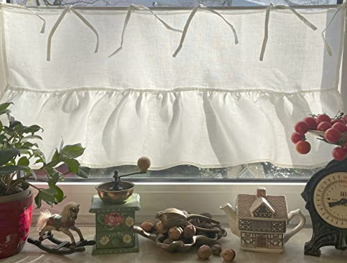 Bistrogardine Kurzgardine Vorhang Gardine 100% Leinen Weiß 120x40 cm Landhaus Shabby Retro NEU+OVP Mia
