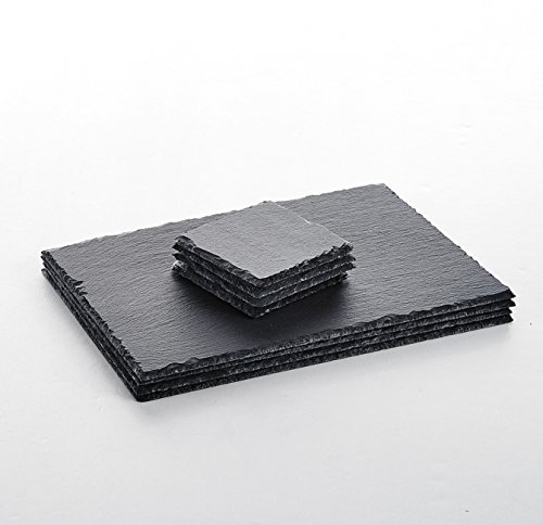 MALACASA, Serie Nature.Slate, 8 piezas juego de placas de pizarra en 2 tamaños de pizarra, posavasos de esquisto, plato de queso, placa de pizarra, 10 x 10 x 0,5 cm y 4 pulgadas, 30 x 20 x 0,5 cm