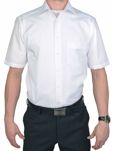 Marvelis Herren Businesshemd Kurzarm Non-Iron Modern Fit,Einfarbig,New Kent,Weiss 00,40