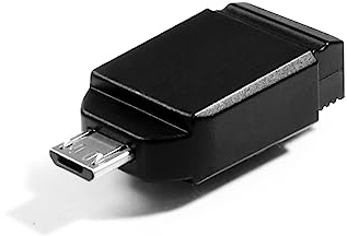 Verbatim Nano Chiavetta USB 16 GB, USB 2.0 con MicroUSB, Velocità Lettura 10 MB/s, Velocità Scrittura 3 MB/s, Nero