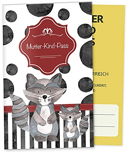 OLGS Mutter-Kind-Passhülle Creative Royal - 3-teilig, Schutzhülle mit Fach für Ultraschallbilder, Waschbär, Österreich