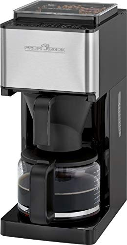 Profi Cook PC-KA 1138 Kaffeeautomat, 2 in 1 Kaffeemahlen und Brühen in Einem, Edelstahl-Kegelmahlwerk für aromaschonendes Mahlen, Inkl. einstellbarem Mahlwerk, Edelstahl/Schwarz