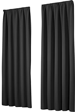 heimtexland Vorhang Blickdicht Thermovorhang Verdunklungsvorhänge 2er Set Kräuselband Deko Gardine isolierend Kälteschutz Sonnenschutz Schalldämmung Blackout Typ139 Schwarz HxB 245x135 cm