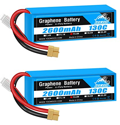 Yowoo 4S Lipo Akku 2600mAh 14.8V 130C Graphen Batterie mit XT60 Anschluss für RC Evader BX Auto LKW Truggy RC Flugzeug Hubschrauber Quadcopter UAV Drone FPV Rennfahrzeug Boot (2 Pack)