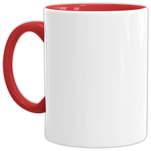 Bastel-Tassen ohne Druck zum Bemalen aus Hochwertiger Keramik Einzeln oder im Set/Mug/Cup/Becher/Pott - Innen & Henkel Rot 1 Stück