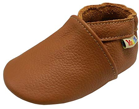 YALION Baby Boys Girls Shoes Crawling Slipper Toddler Infant Soft Leather First Walking Moccasins (APPR.6-12 Mos/5.1 Sole, Orange-Brown)