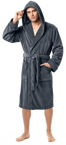 NY Threads Bata para hombre con capucha, ropa de dormir suave y acogedora, Gris Oscuro, Mediano