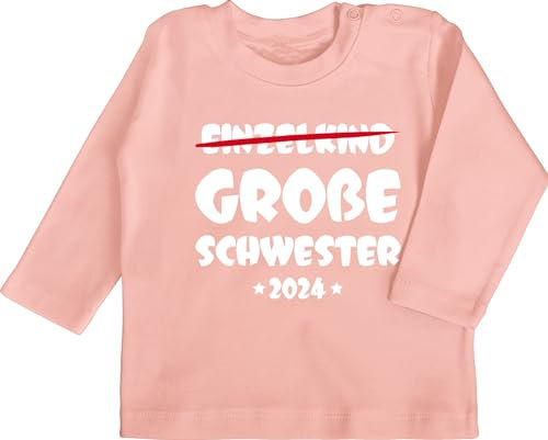 Baby Langarmshirt - Einzelkind Große Schwester 2025-6/12 Monate - Babyrosa - ich werde Grosse Schwestern Sister Shirt t-Shirt sis grose schweste Tshirt Geschenkideen+für+Geschwister Shirts Big