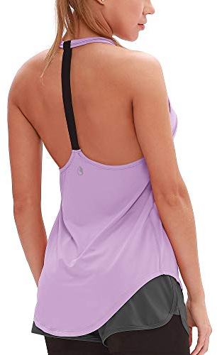 icyzone Dam fitness sport linne ärmlös sport topp yoga gym tröja, lila, S