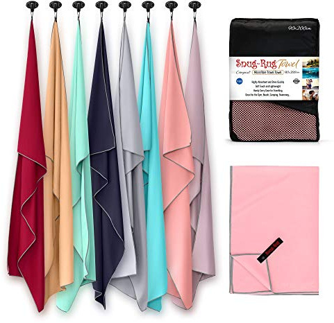 Snug Rug - Toalla de microfibra superabsorbente secado rápido ligero compacto viaje antibacteriana para natación deportes viajes a prueba de arena toallas de playa Mar Niebla Malva Large 80 x 160cm