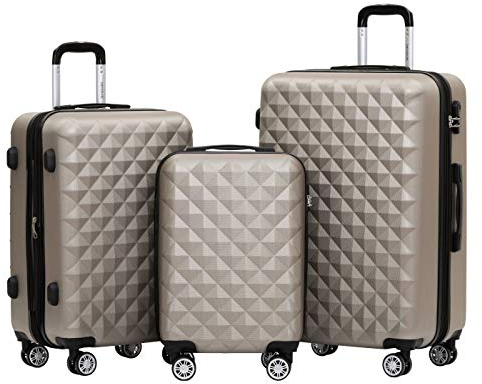 BEIBYE Zwillingsrollen 2066 Hartschale Trolley Koffer Reisekoffer Gepäck M-L-XL-Set (Champagner, Set)