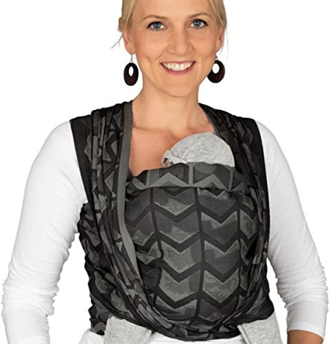 Hoppediz Gewebtes Babytragetuch ab Geburt, Amsterdam Black 5,40 m | Ergonomisches Tragetuch für Neugeborene und Kleinkinder, inkl. Anleitung
