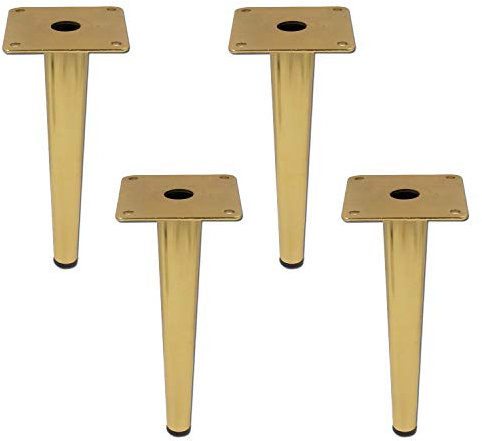 Geesatis 4 Pieces Round Tall Elegant Tapered Furniture Legs Cabinet Table Chair Metal Table Legs with Mounting Screws Height 20cm Gold