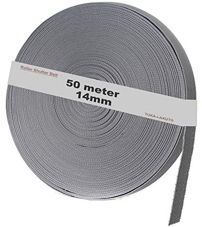 TUKA-i-AKUT 50 Metri x 14 mm Cinghia per Tapparelle, Elevata Resistenza – Resistente ai Raggi UV – Resistente alla Sporcizia, Rotolo di Cintino per Tapparelle Avvolgibili, Grigio, TKB5201 Grey